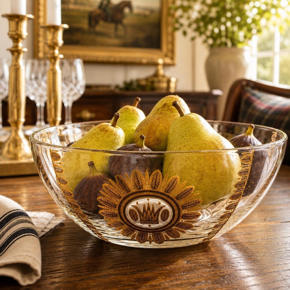 Georges Briard Crown Bowl Vintage 1960s Gold Regalia Glass Serving Dish MCM